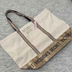 Victoria's Secret Beige and Glitter Gold Tote